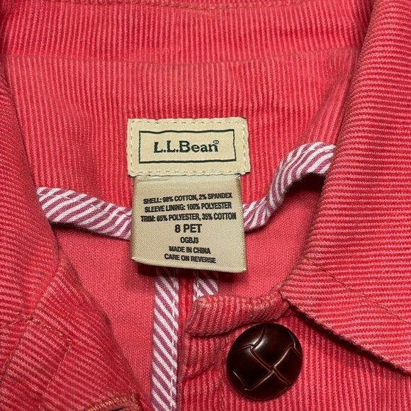 Ladies LL Bean Size 8 Petite Pink Corduroy Button Up Jacket Sleeves Embroidered. - Picture 4 of 10